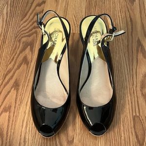 Michael Kors Keegan Patent-Leather Espadrille Wedges Size 10